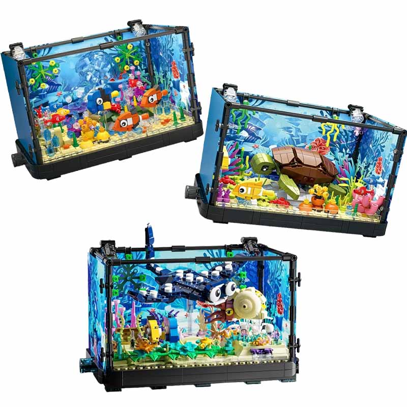 Aquarium Fish Lego - Set Blok Bangunan Akuarium dengan Lampu,
