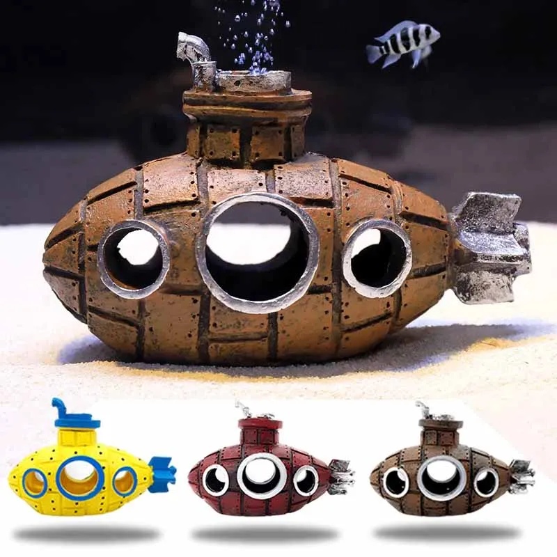 Aquarium Fish Enrichment - Ornamen Kapal Selam Resin Dekorasi Akuarium