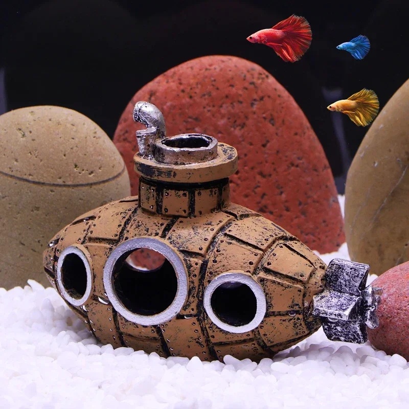 Ornamen Kapal Selam Resin Deko - Aquarium Fish Enrichment ulasan dan harga